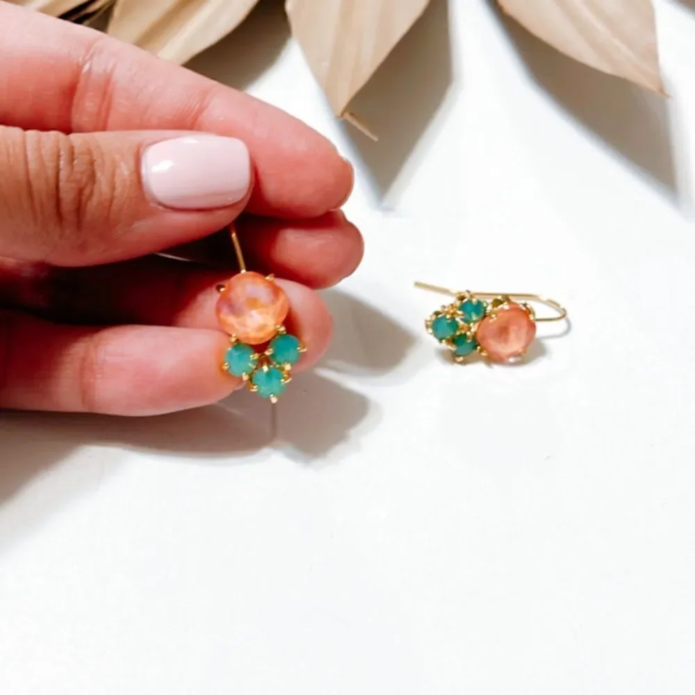 Anthropologie Coral Pink and Teal Green Drop Earrings